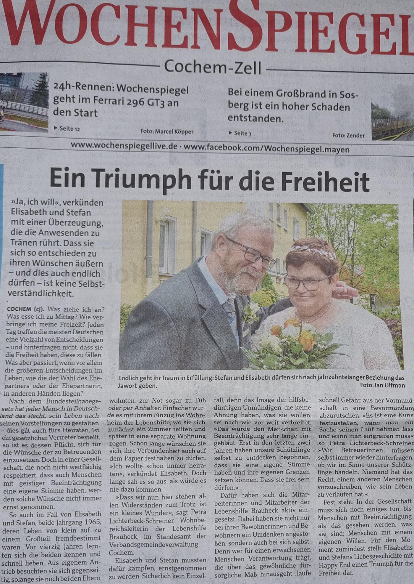 Artikel aus dem Wochenspiegel Cohem-Zell: Ein Triumph für die Freiheit